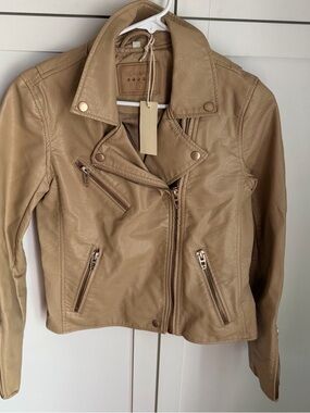 Blank NYC Beige Leather Moto Jacket